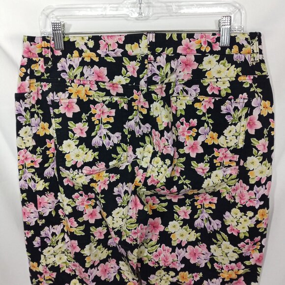 *SOLD* Jones New York Womens Ankle Pants Size 12 Cotton Stretch Black Floral - Picture 3 of 6